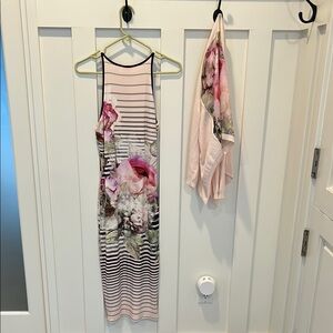 Ted Baker Pink Floral Striped Maxi Dress